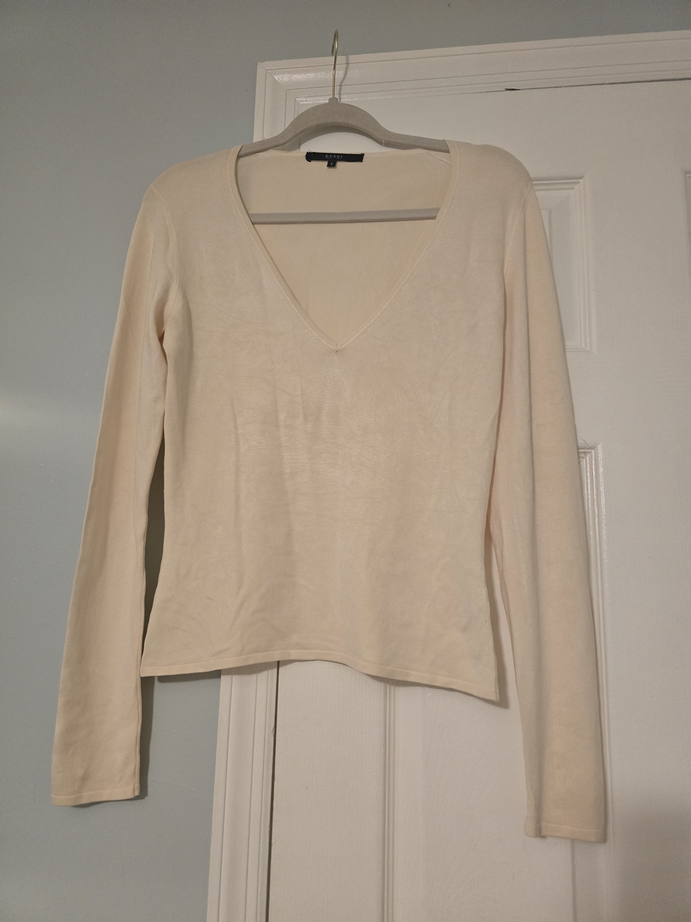 Gucci Cream V-Neck Long Sleeve Top